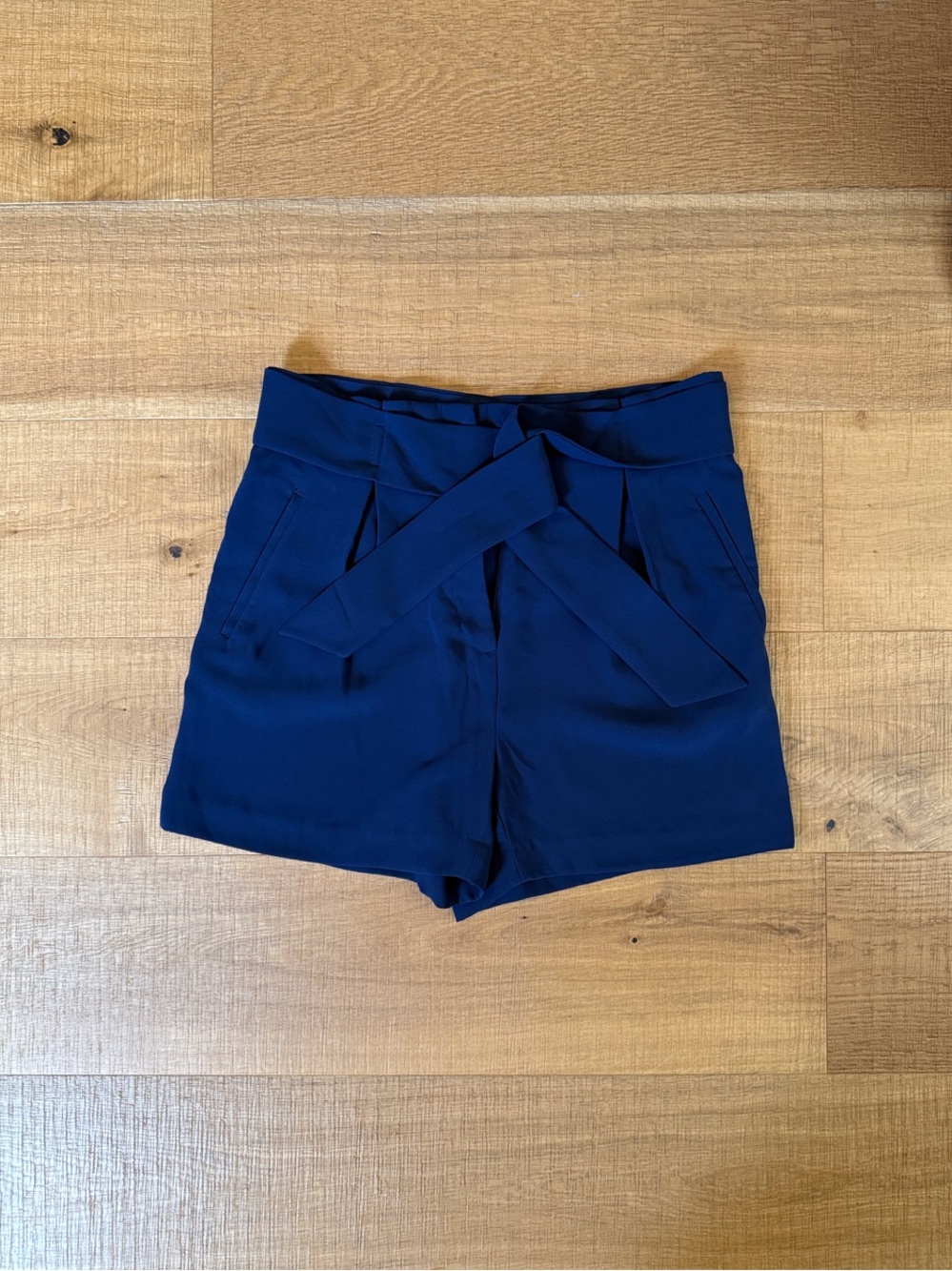 H&M Navy High-Waist Tie-Belt Shorts